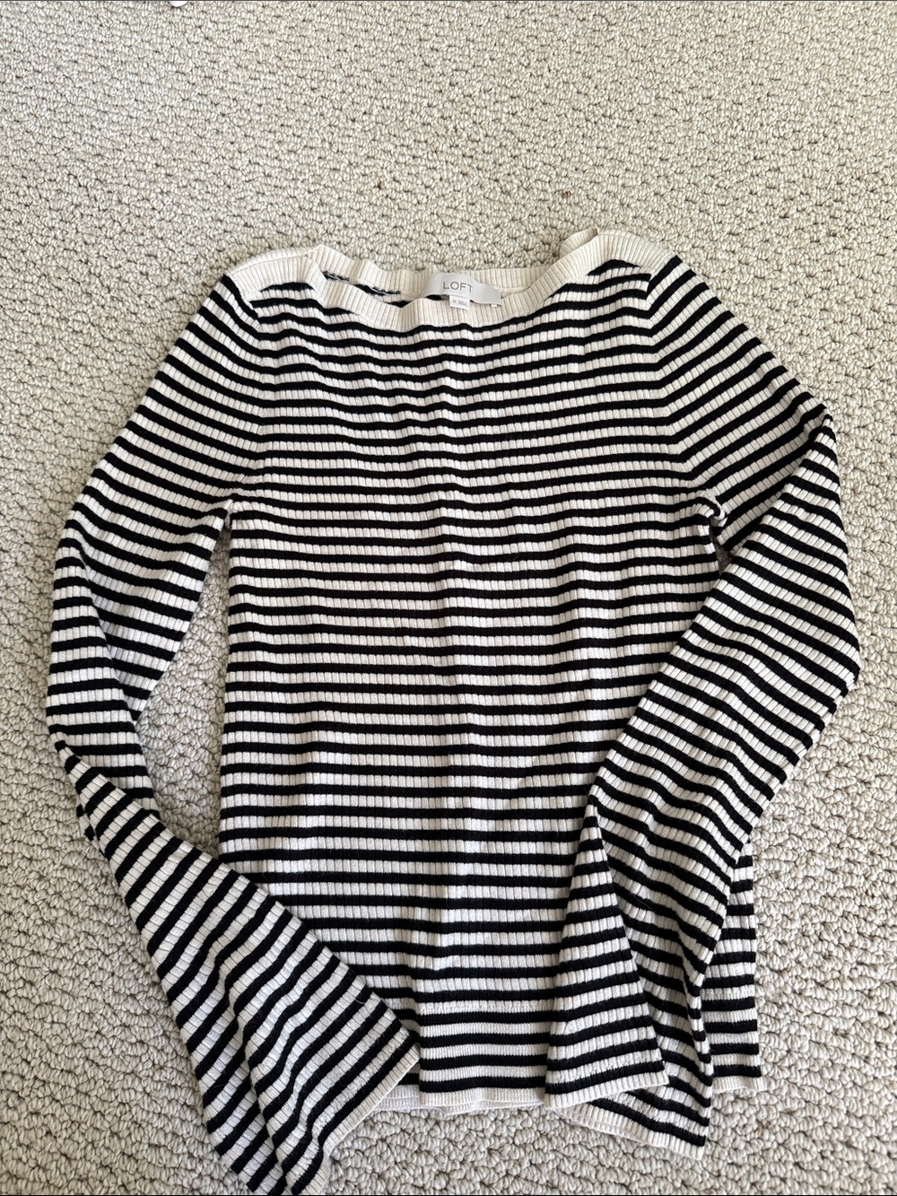 LOFT Black and White Ribbed Striped Long Sleeve Top